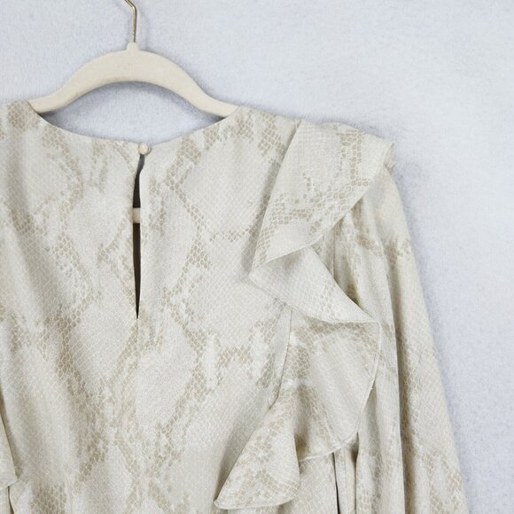 Banana Republic Dress Womens Small Cream Snakeskin Print Ruffle Lightweight - Picture 11 of 11